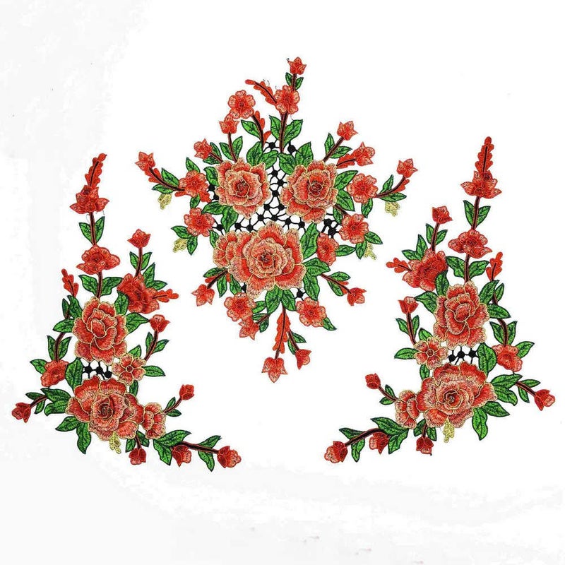 1 Set/Large Embroidered Peony Flowers Lace Patch Applique Three-Dimensional Garment Fabric DIY Accessories Sew (Violet)